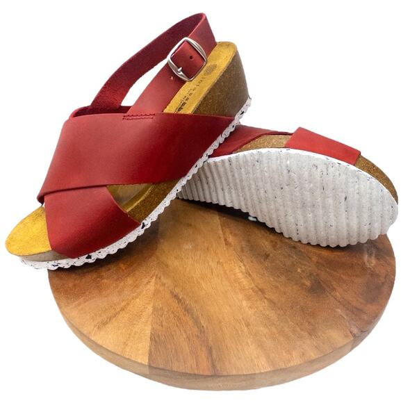 Eric Michael Tara Red Sling Back Wedge Cork Sandals 39 Women's Size 8.5 9 - Picture 1 of 8